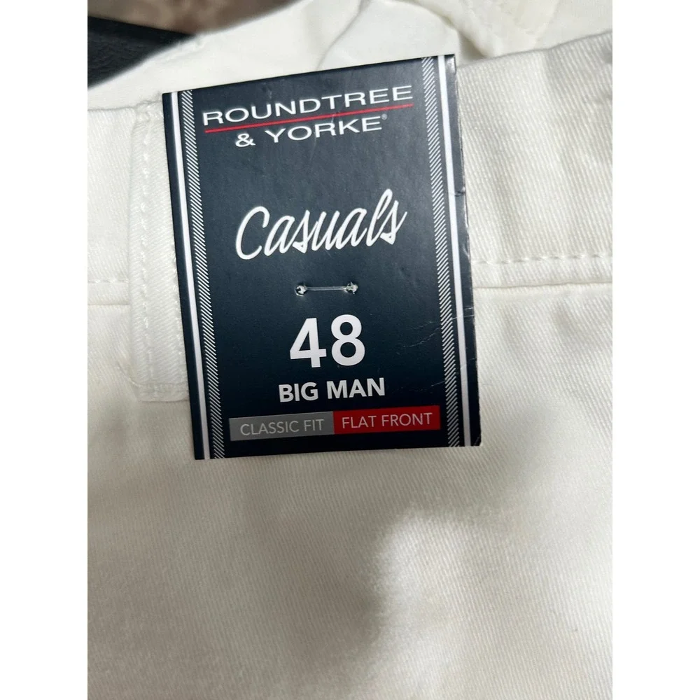 NEW Roundtree Yorke Big Man Classic Fit Flat Front Stretch Shorts Size 48 White